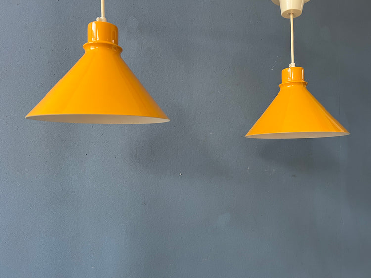 Set (2) of Vintage Yellow Metal Hanging Lamps