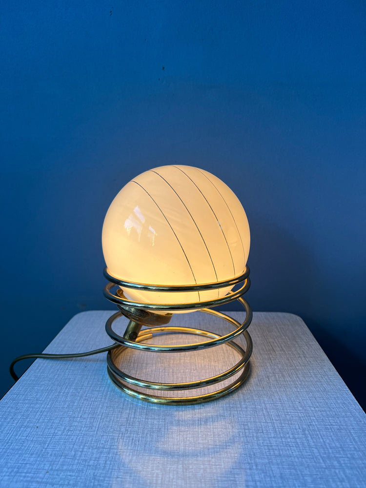 Mid Century Hollywood Regency Opaline Glass Eyeball Table Lamps (2)