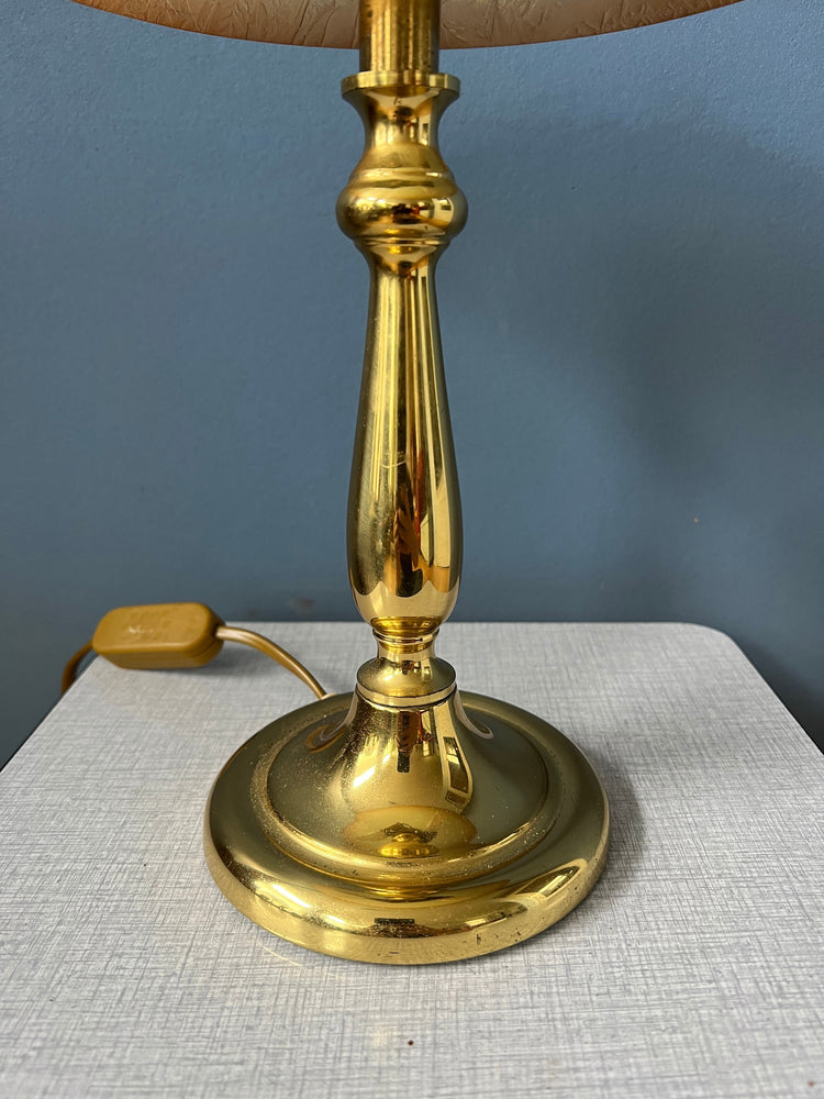 Art Deco Style Table Lamp with Glass Shade and Metal, Golden Base