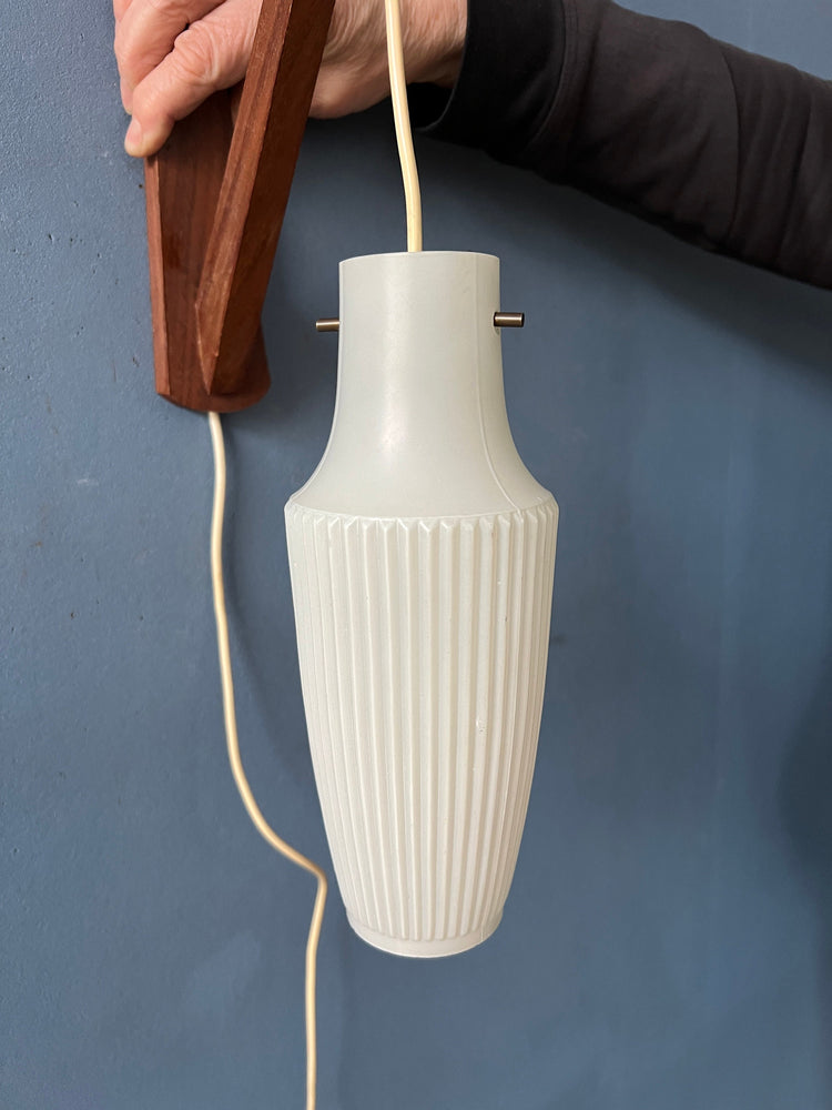 Danish Teak Wood Wall Lamp with White Opaline Glass Shade