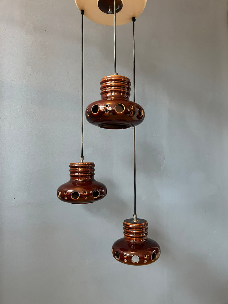 West Germany Ceramic Cascade Chandelier / Pendant Light