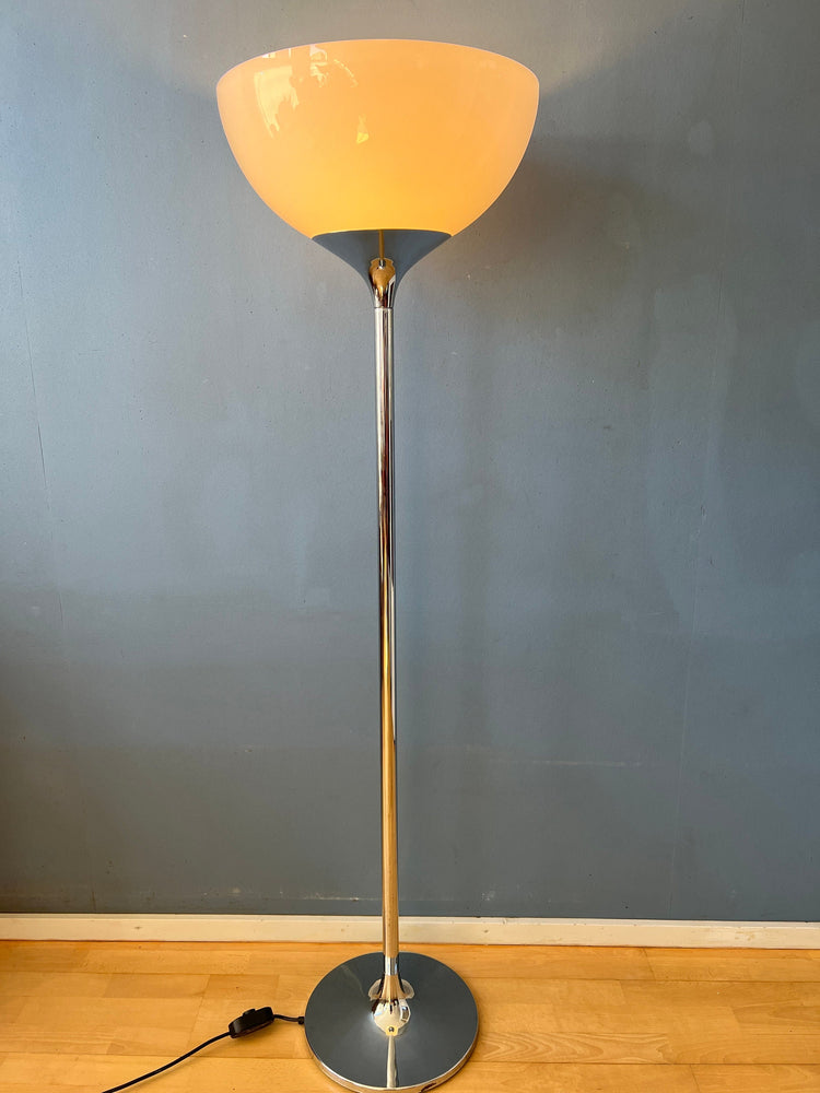 Guzzini Flash Space Age Floor Lamp with Chrome Base and White Acrylic Glass Shade