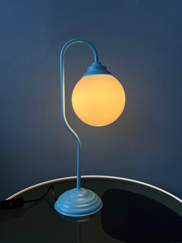 80s Blue Opaline Glass Table Lamp