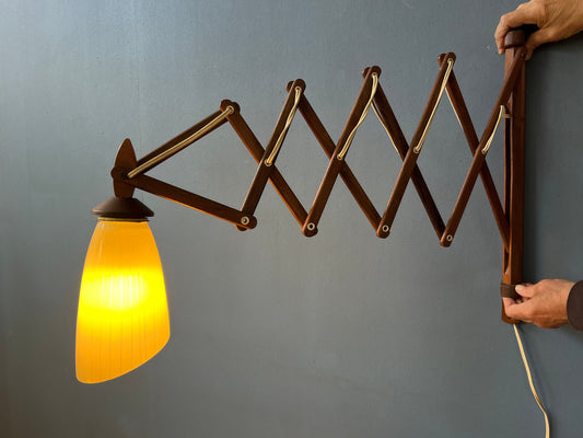 Mid Century Teak Wood Danish Wall Lamp with Glass Shade