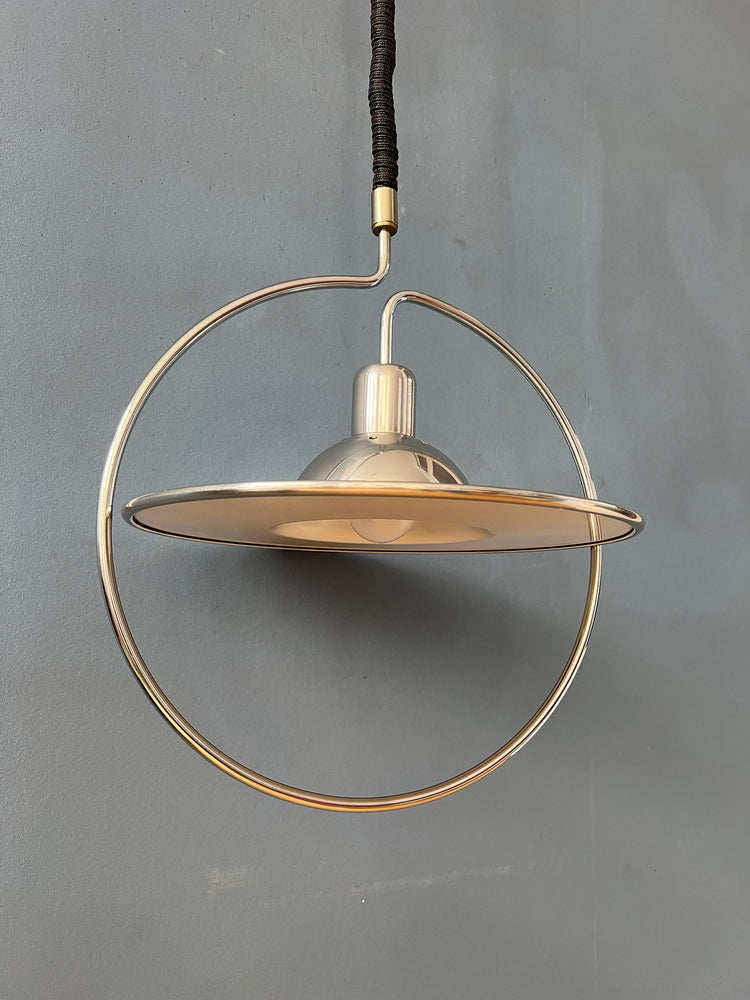 Mid Century UFO Pendant Lamp with Decorative Chrome Frame