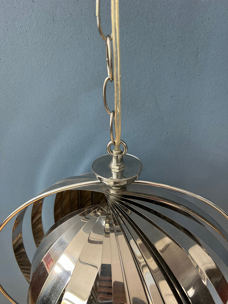 Chrome Moon Spiral Hanging Lamp in Style of Henri Mathieu and Verner Panton