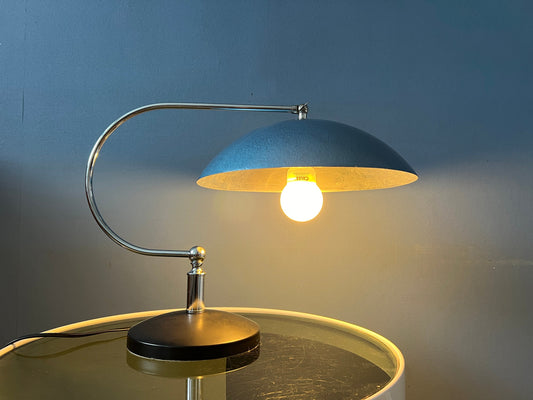 Metal Mid Century Bauhaus Style Desk Lamp with Blue Shade