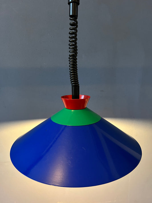 Vintage Memphis Suspension Pendant Lamp in Blue, Green and Red