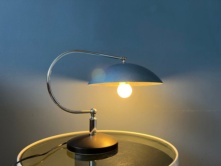 Metal Mid Century Bauhaus Style Desk Lamp with Blue Shade