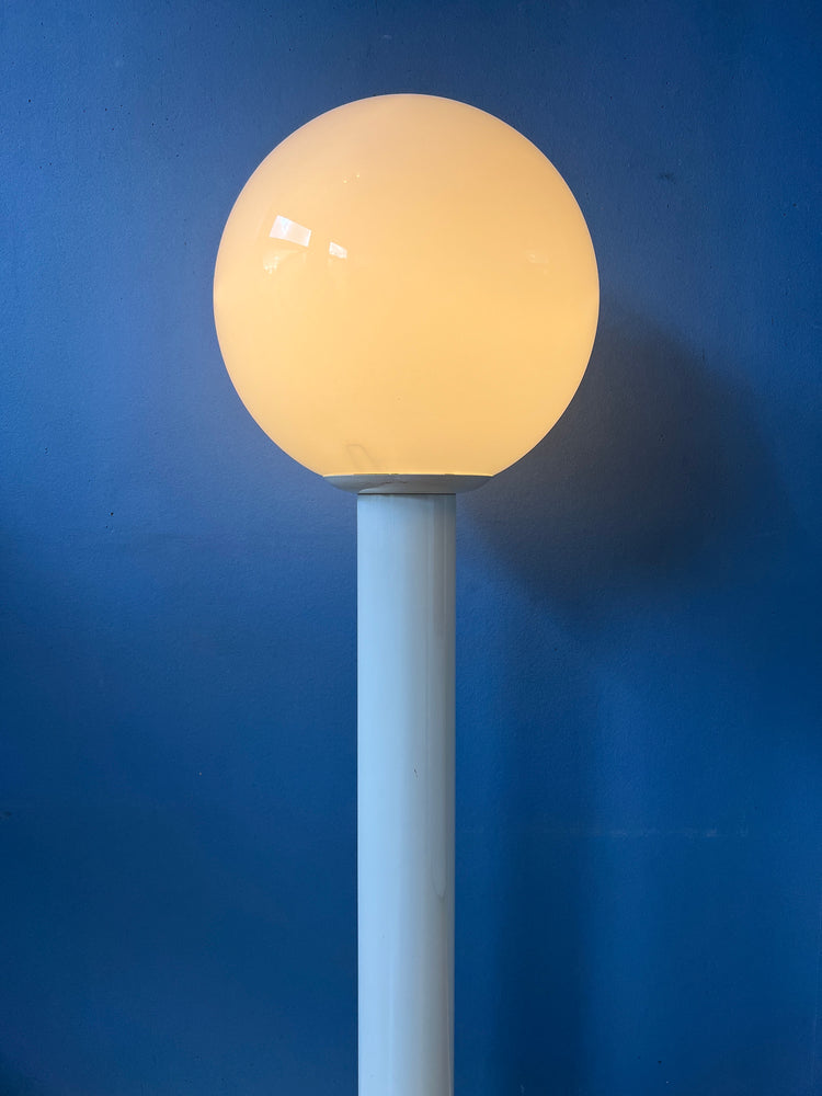 White Space Age Woja Holland Floor Lamp with Opaline Glass Shade