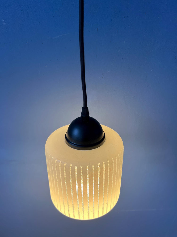 Mid Century Round Shaped Striped 'Can' Glass Pendant Lamp