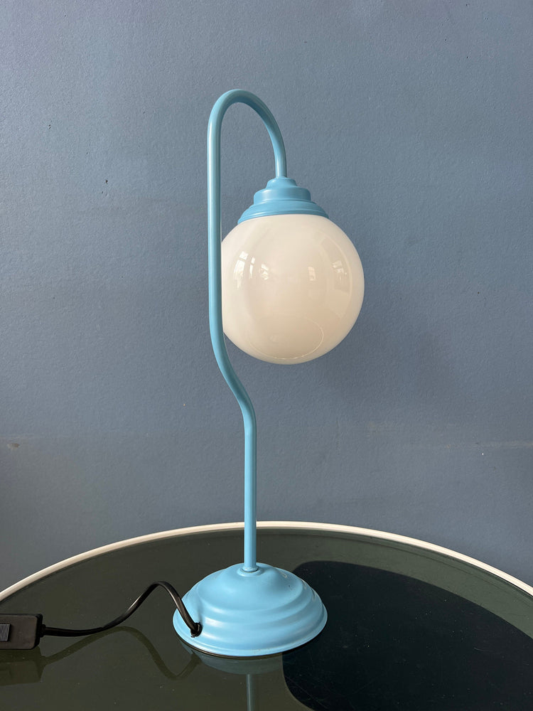 80s Blue Opaline Glass Table Lamp