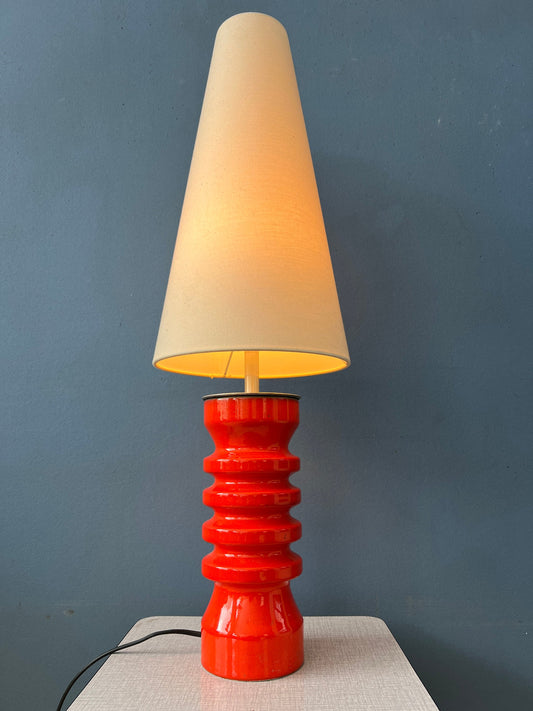 Large Red Space Age Flower Ceramic Mid Century Table Lamp