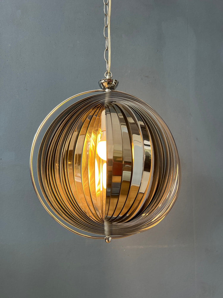 Chrome Moon Spiral Hanging Lamp in Style of Henri Mathieu and Verner Panton