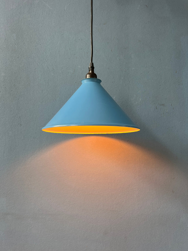 Small Vintage Blue Triangle Metal Hanging Lamp