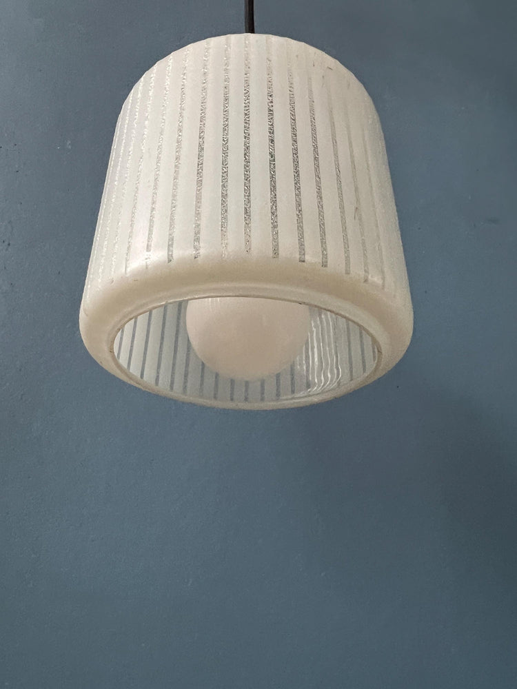 Mid Century Round Shaped Striped 'Can' Glass Pendant Lamp