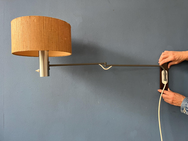 Vintage Mid Century Swivel Arm Wall Lamp with Textile Shade