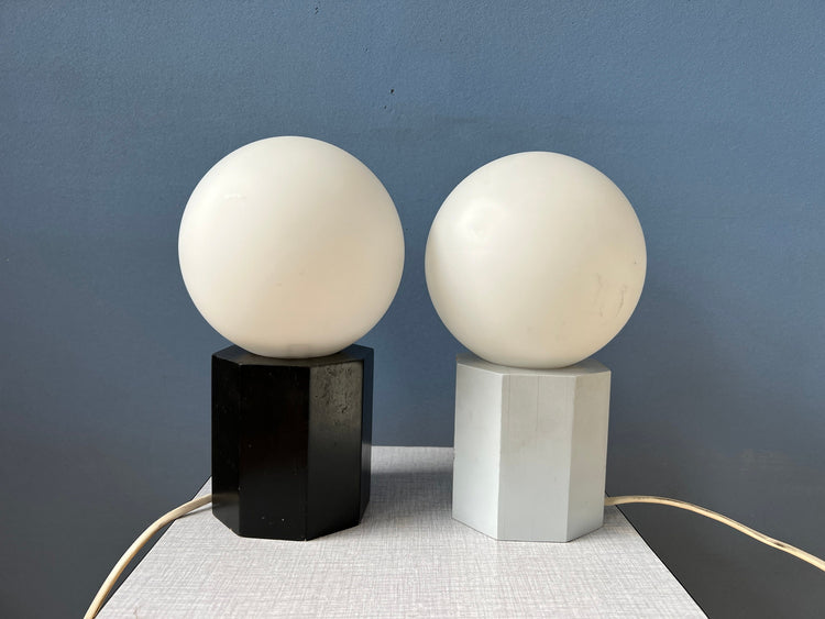 Set (2) of Mid Century Opaline Glass Table Lamp or Bedside Lamps