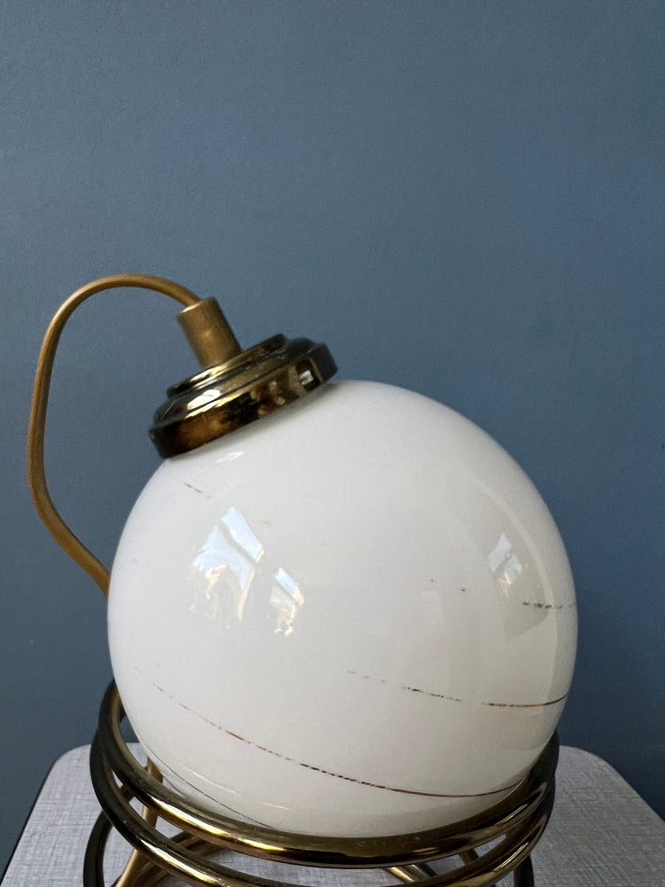 Hollywood Regency Mid Century Opaline Milk Glass Eyeball Table Lamp