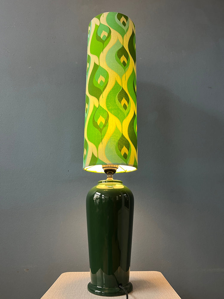 Green Vintage Space Age Table Lamp with Long Textile Shade