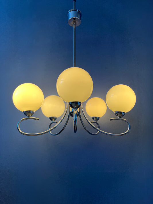 Sputnik Space Age Opaline Glass Chandelier Light Fixture