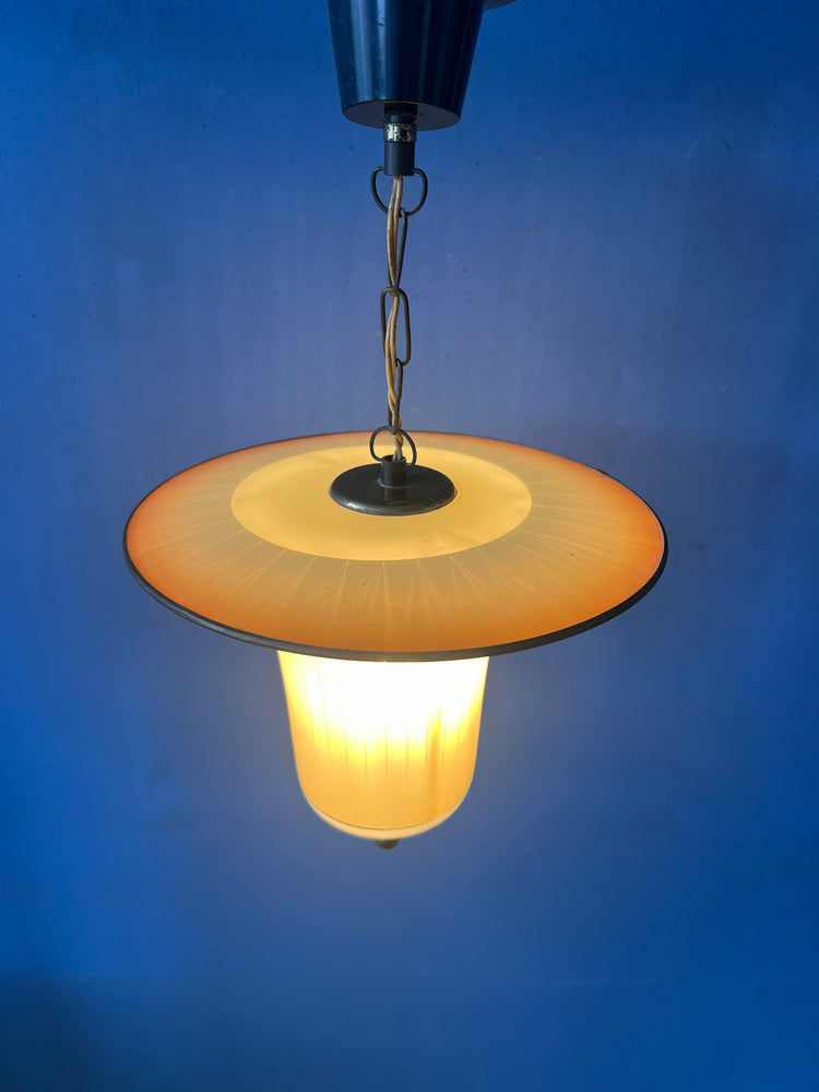 Vintage 50s Glass and Brass Lantern Pendant Lamp