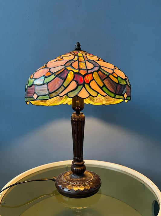 Small Stained Glass Tiffany Art Deco Table Lamp