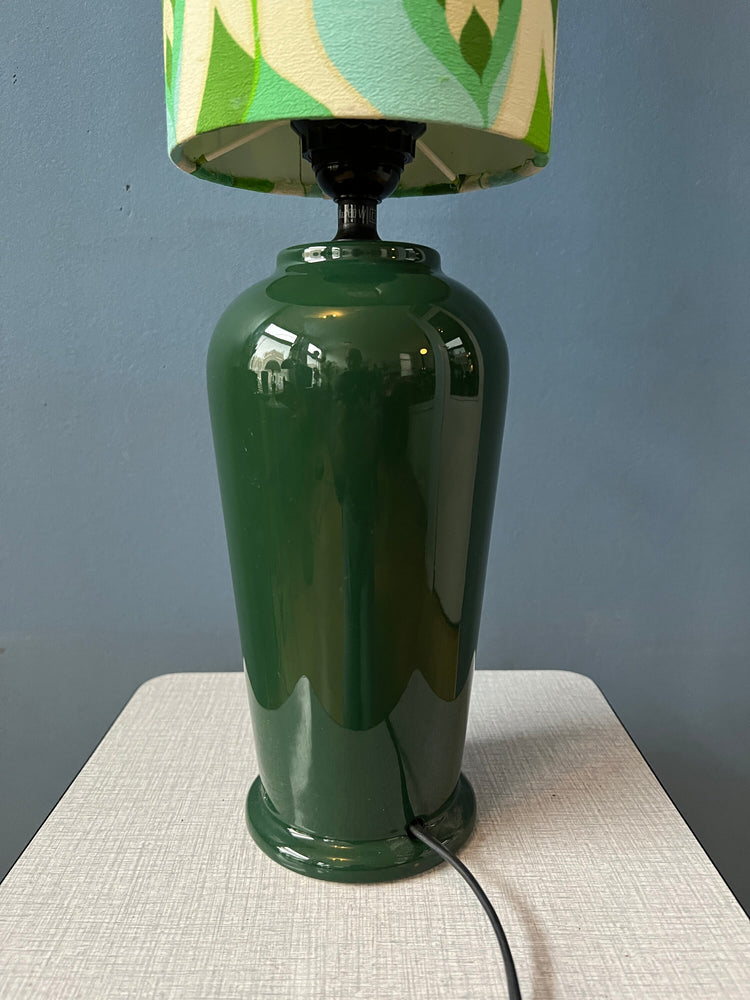 Green Vintage Space Age Table Lamp with Long Textile Shade