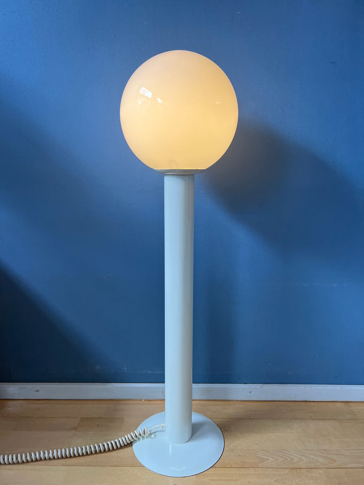 White Space Age Woja Holland Floor Lamp with Opaline Glass Shade