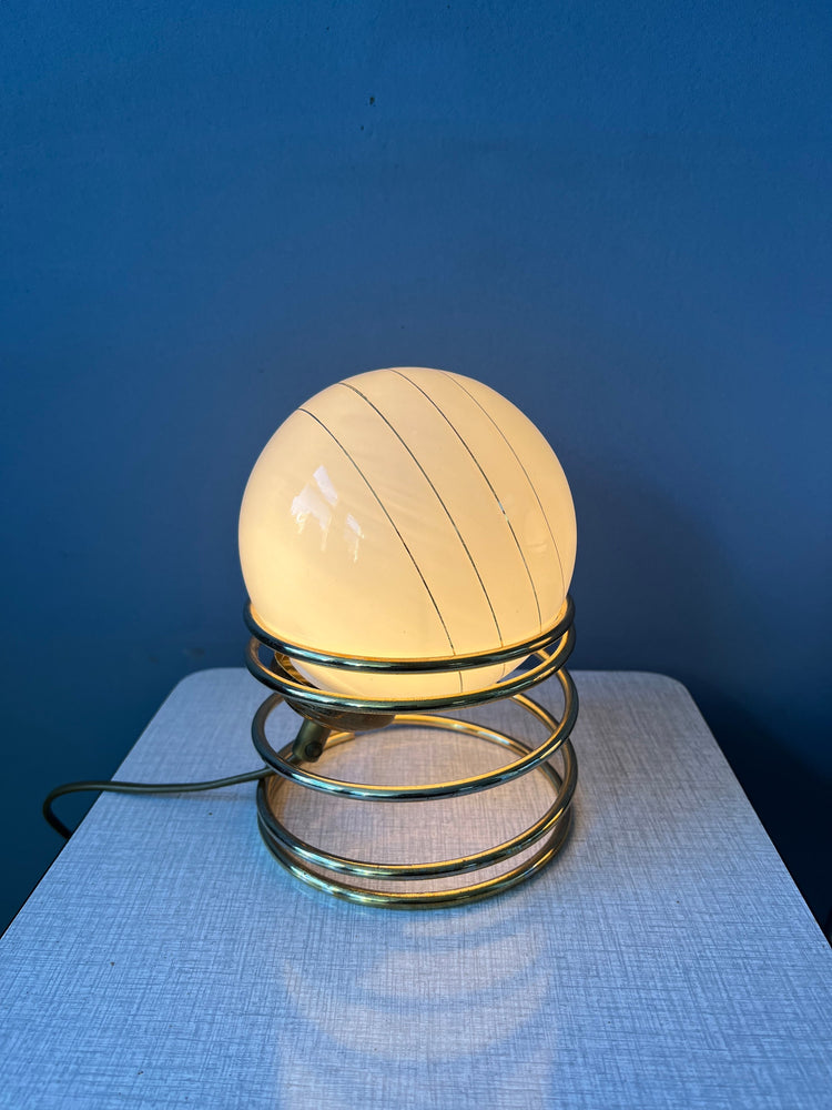 Mid Century Hollywood Regency Opaline Glass Eyeball Table Lamps (2)