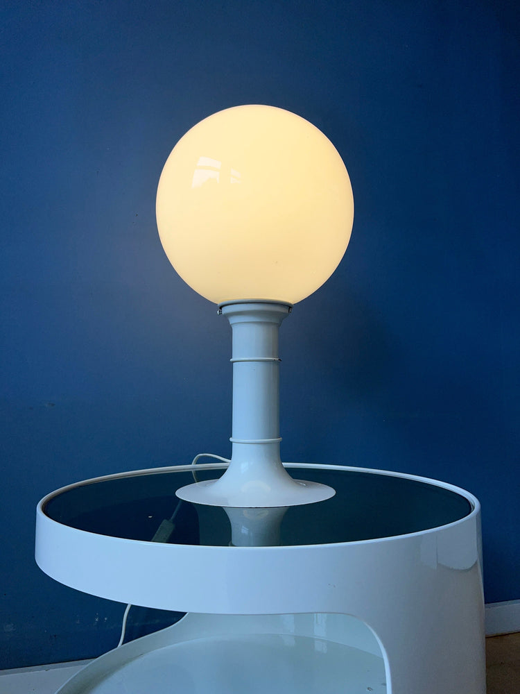 White Space Age Woja Holland Table Lamp with Opaline Glass Shade