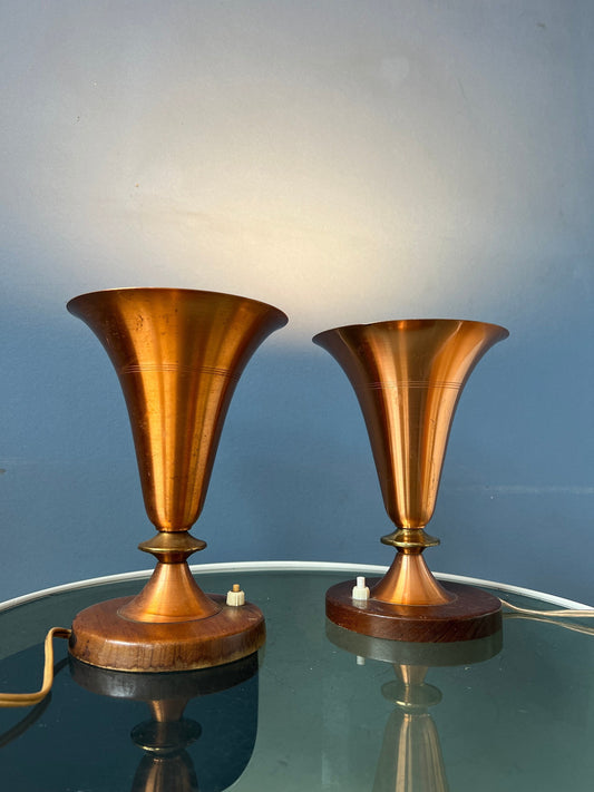 Set (2) of Danish Trumpet Uplighter Copper Desk Lamps