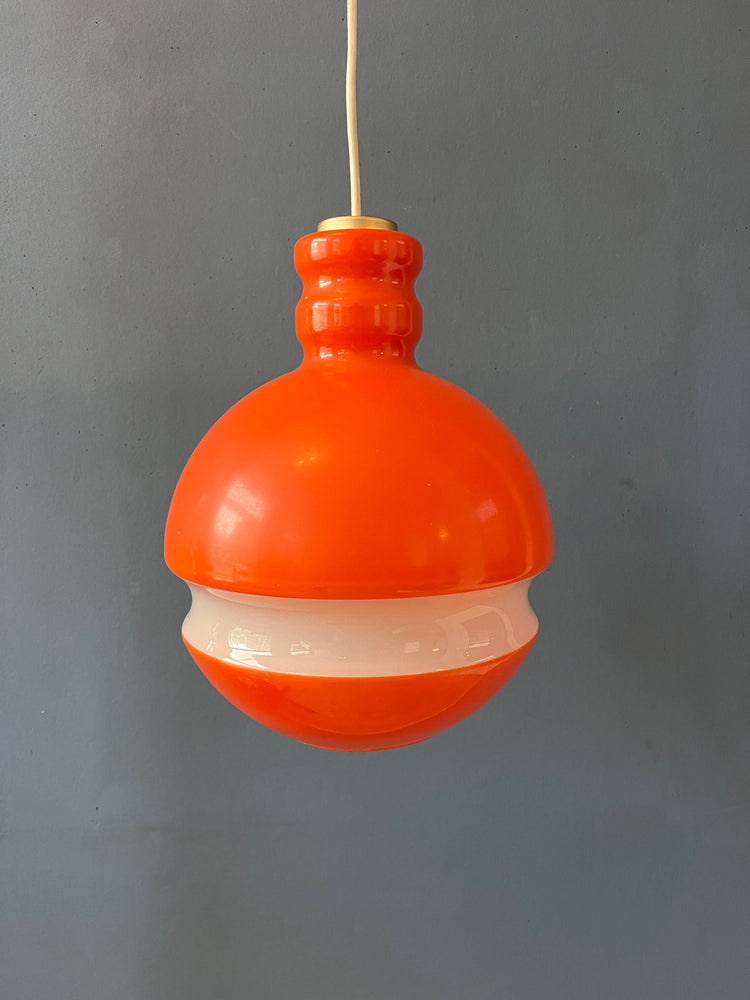 Orange and White Mid Century Peill & Putzler Glass Pendant Lamp