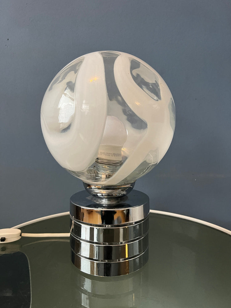 Mid Century Chrome Desk Lamp with Glass Shade