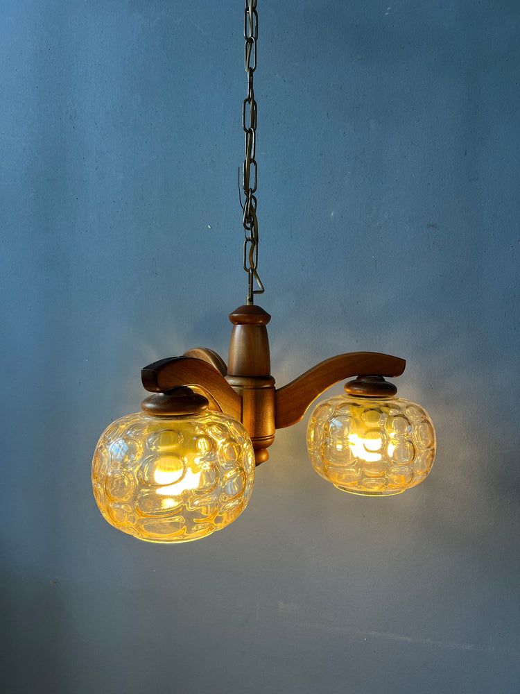 70s Mid Century German Clear Glass Chandelier Hanging Lamp