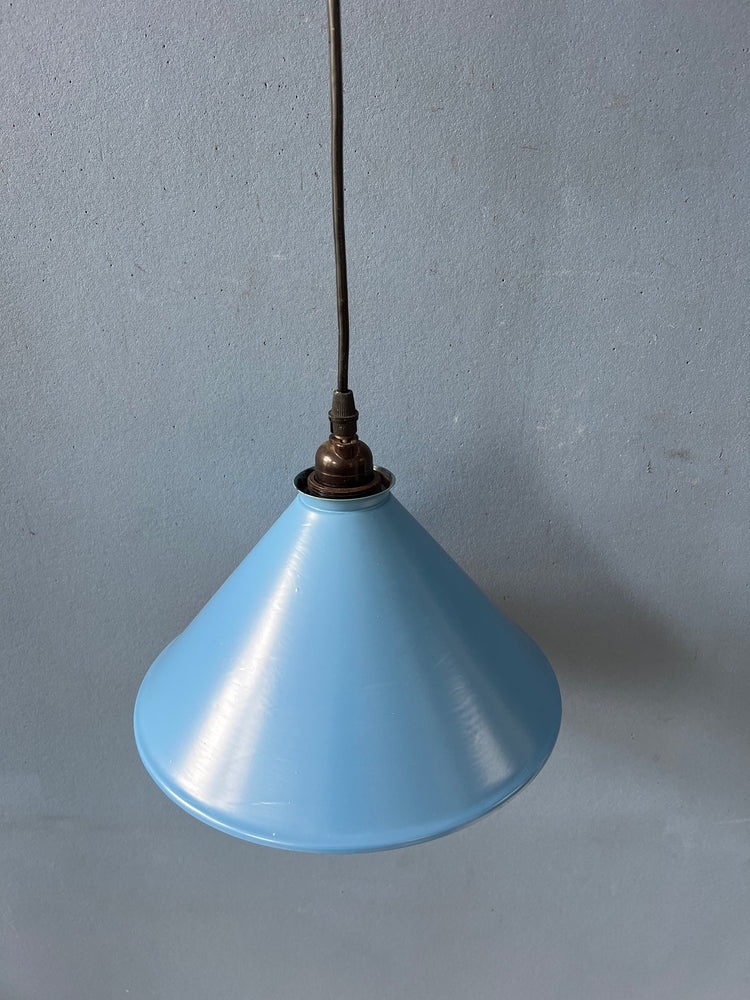 Small Vintage Blue Triangle Metal Hanging Lamp