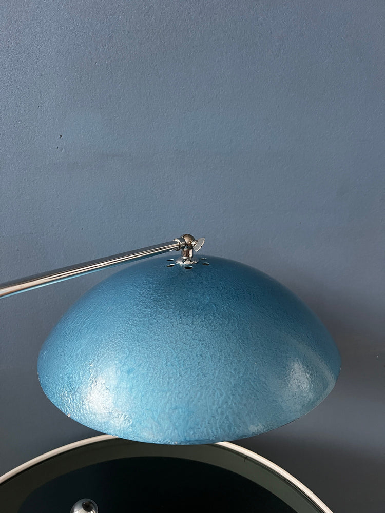 Metal Mid Century Bauhaus Style Desk Lamp with Blue Shade