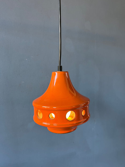 Small Orange West Germany Ceramic Pendant Lamp