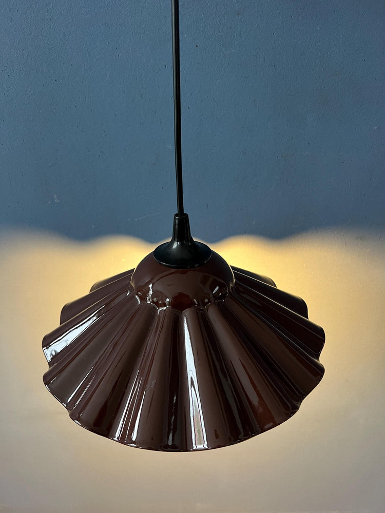 Brown Small Enamel Art Deco Style Flower Shaped Pendant Lamp