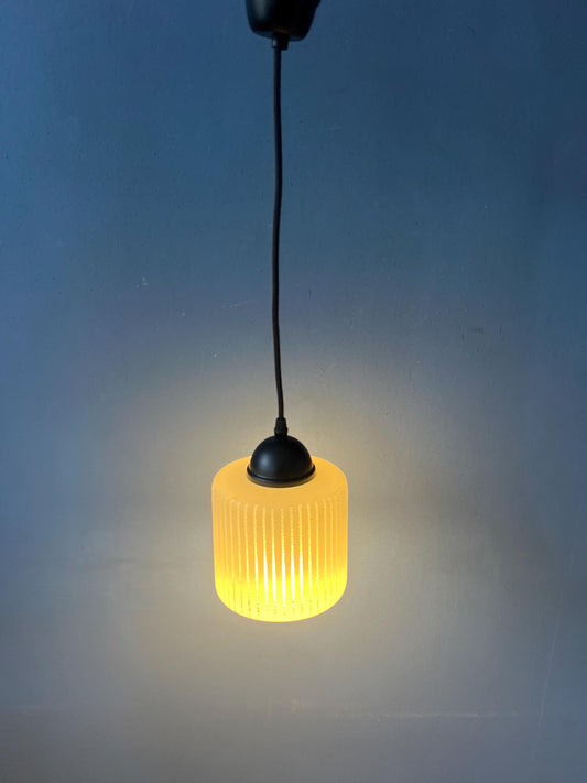 Mid Century Round Shaped Striped 'Can' Glass Pendant Lamp