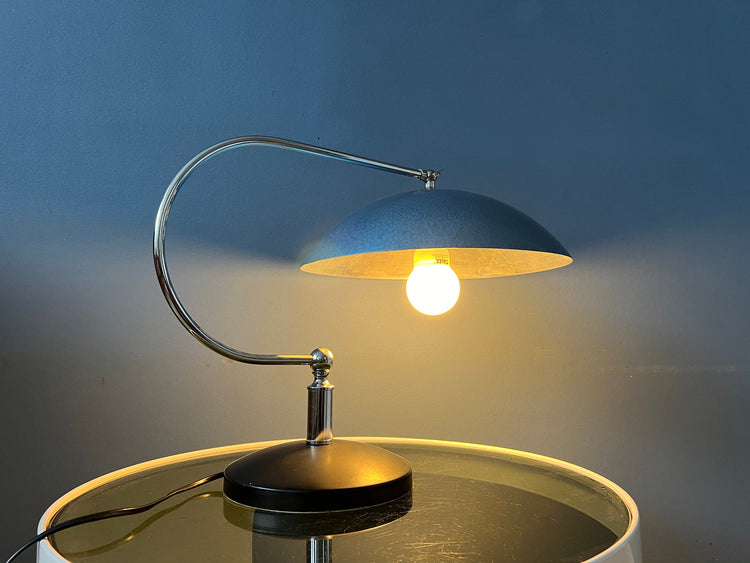 Metal Mid Century Bauhaus Style Desk Lamp with Blue Shade