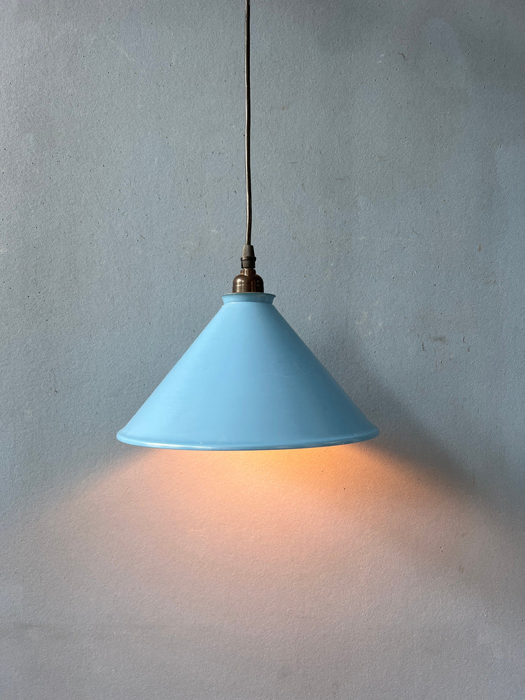 Small Vintage Blue Triangle Metal Hanging Lamp