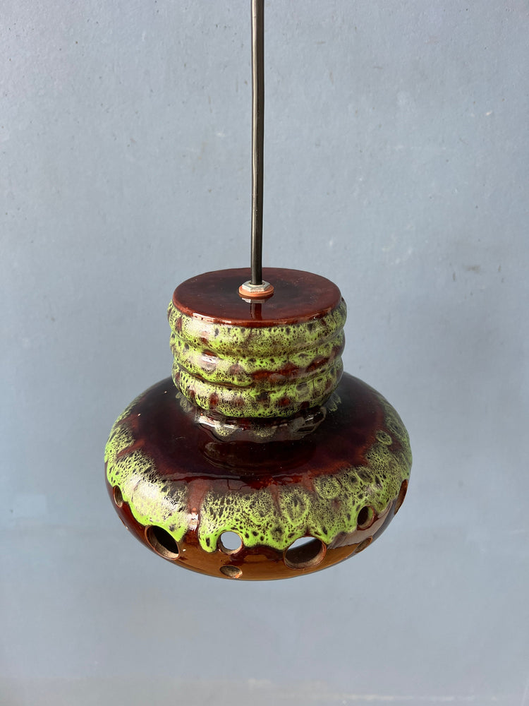 Green Mid Century West Germany Ceramic Pendant Lamp