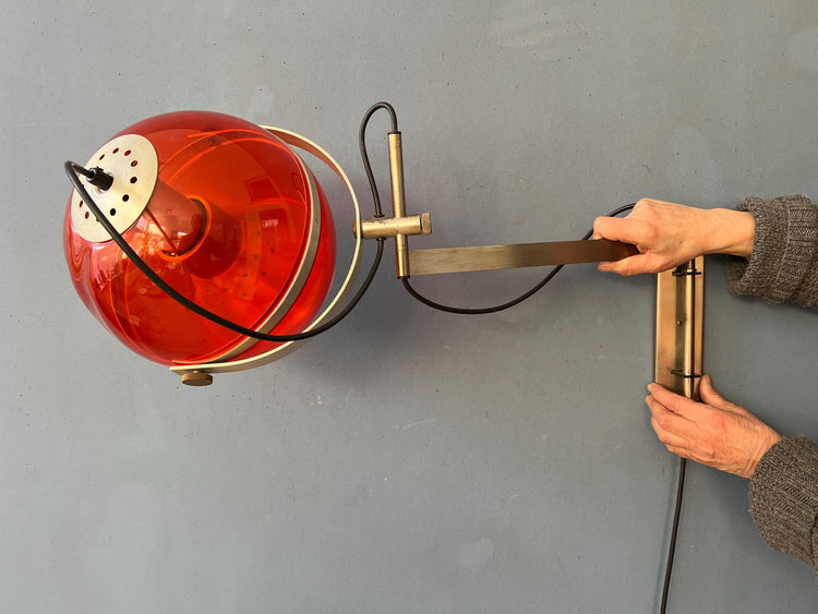 Vintage Orange Dijkstra Globe Space Age Wall Lamp