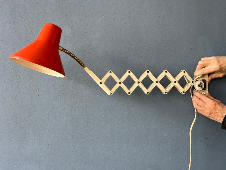 Red and White Hala Vintage Scissor Wall Lamp