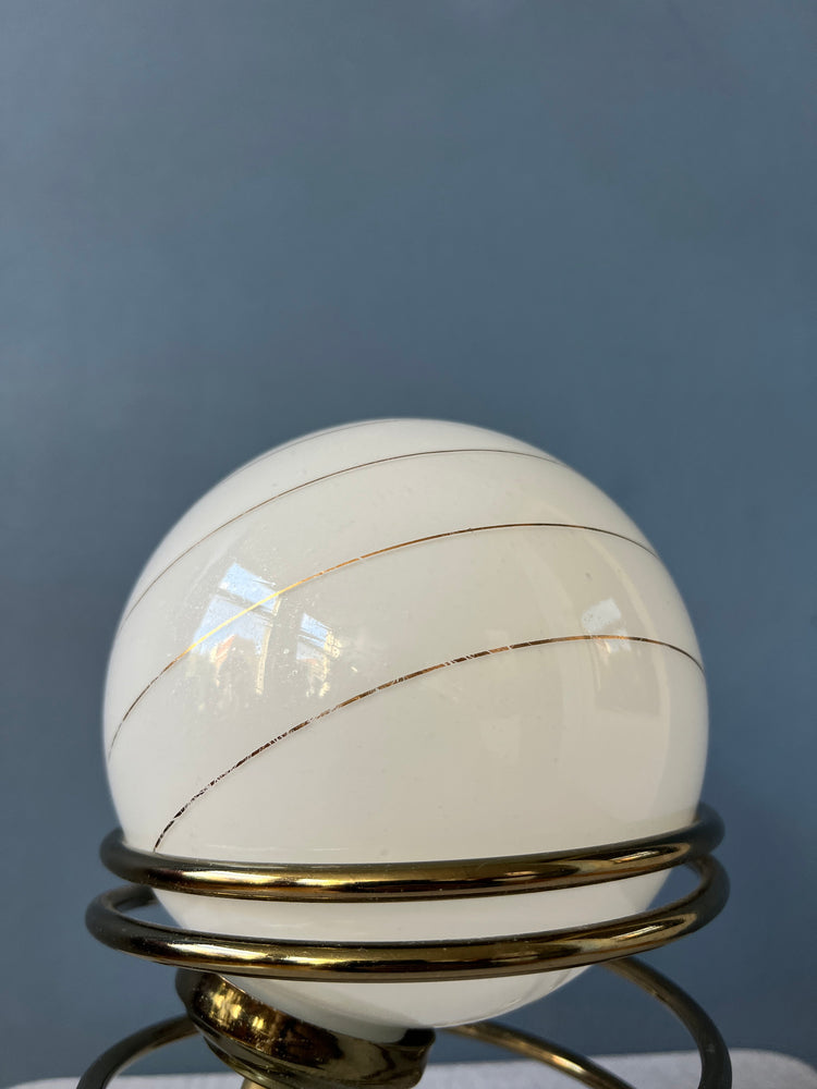 Hollywood Regency Mid Century Opaline Milk Glass Eyeball Table Lamp