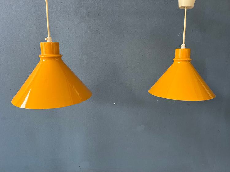 Set (2) of Vintage Yellow Metal Hanging Lamps