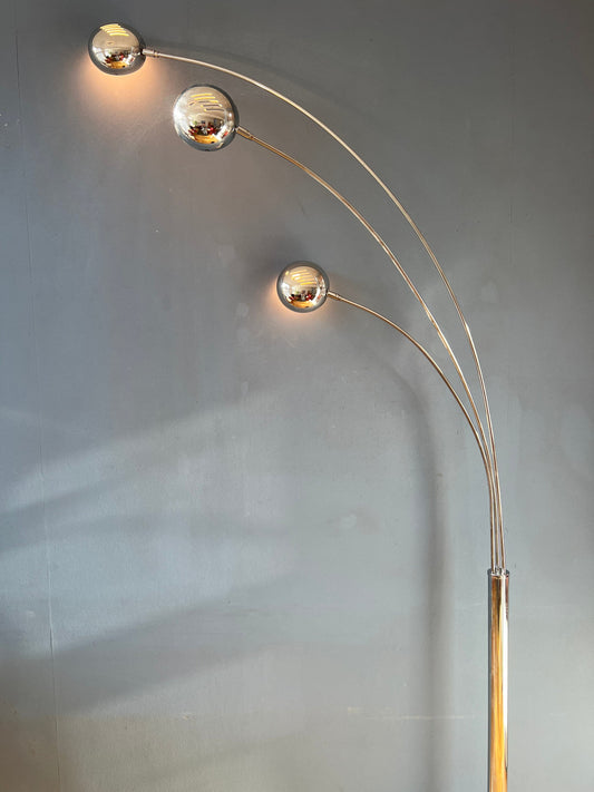 Chrome Three Finger 80s Arc Floor Lamp