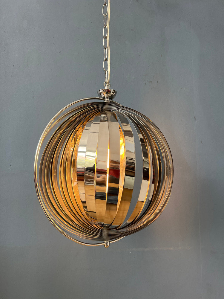 Chrome Moon Spiral Hanging Lamp in Style of Henri Mathieu and Verner Panton