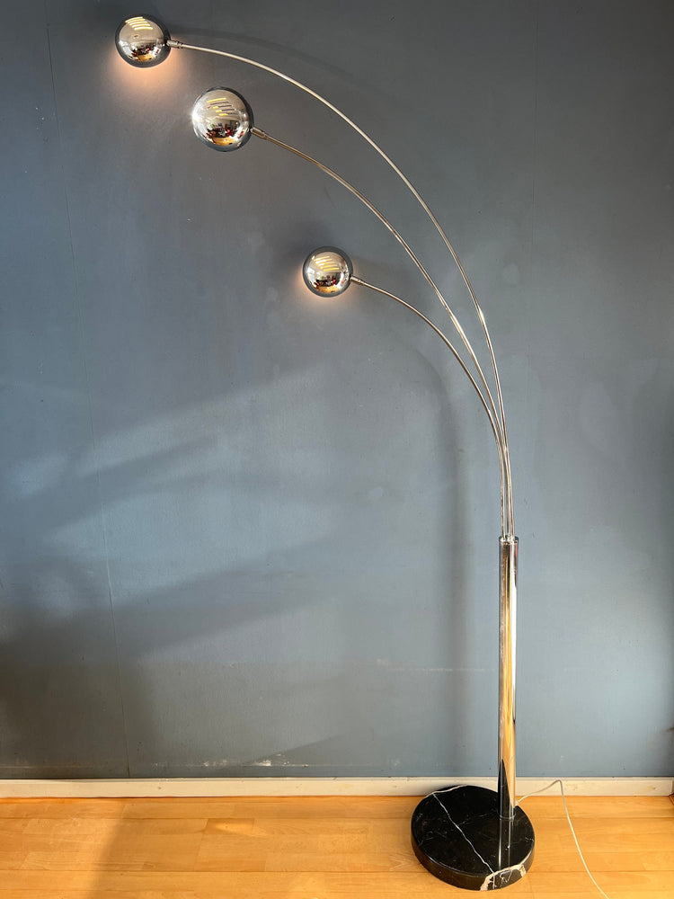 Chrome Three Finger 80s Arc Floor Lamp